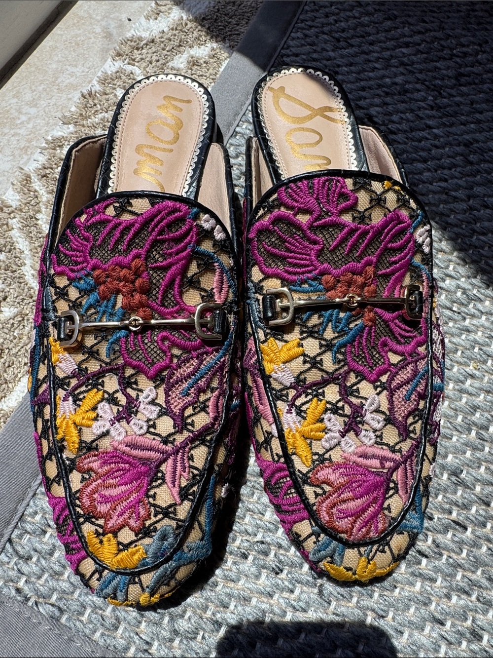 Sam Edelman Linnie Embroidered Floral and Lace Slip-On Mules EUC Sz 9 Multicolor